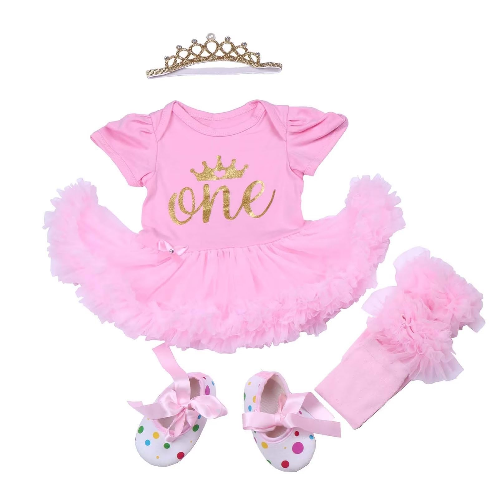 Babypreg Women's Pink One Babaypreg First Birthday Baby Girls Outfits Tutu Dress With Headband (6-9 Months, )