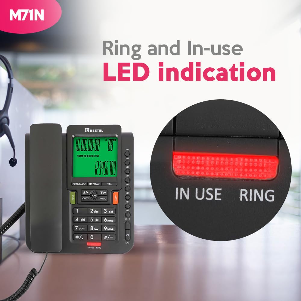 Beetel M71N Caller ID Corded Landline Phone For Home Or Office,16 Digit Display,2-Way Speaker Phone With Adjustable Volume,8 One Touch Memory Buttons,TEC Certified,30 Incoming Call Memory (Anthracite) 28 61voSYgsgtL. SL1000