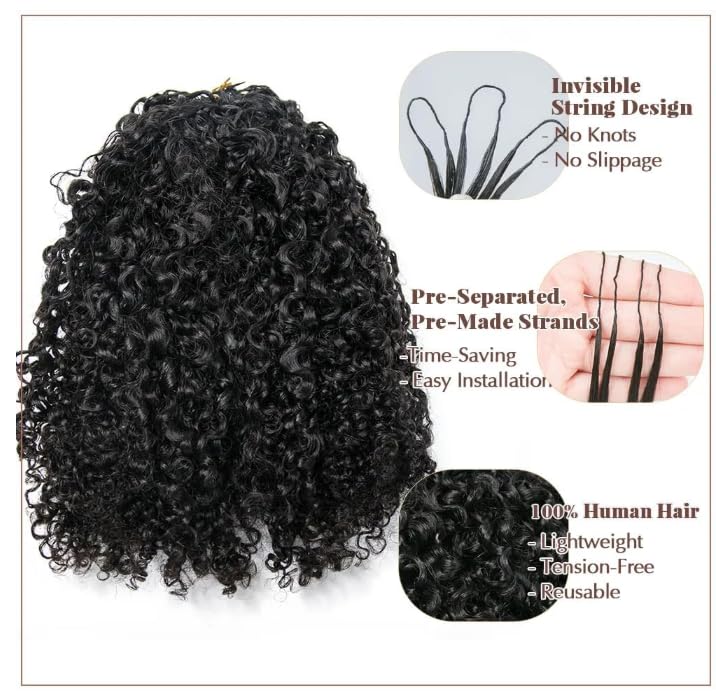 Knotless Pre Looped Crochet Human Hair Extensions Afro Kinky Curly Human Crochet Hair Pre Separated Knotless Crochet Human Hair 16inch 100strands 120g