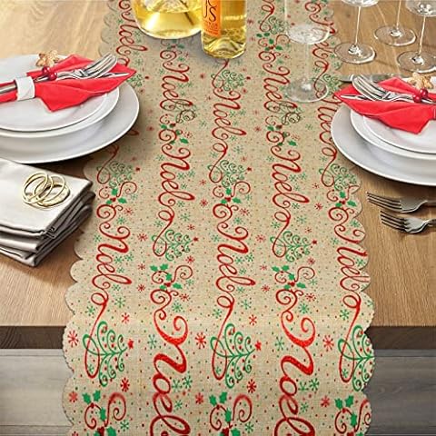 TGFIX Vintage Christmas Table Runner Burlap Table Runner Christmas Red Letter Pattern Xmas Dining Table Cloth for Holiday Xmas Party Table Christmas Decoration,200 x 34 cm Cover