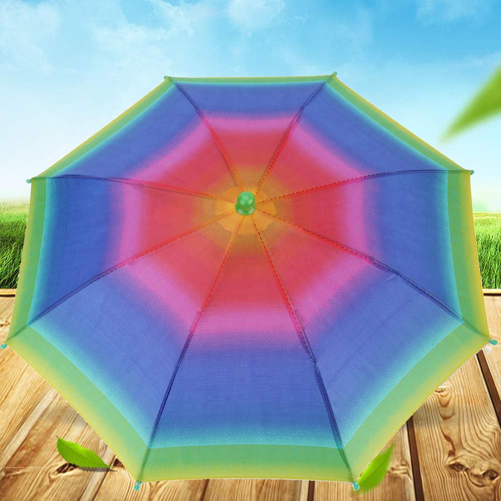 VGEBY1 Kapelusz parasola, słońce deszcz tęczowy parasol czapka bez użycia rąk nakrycie głowy do wędkowania, ogrodnictwa, fotografii, spacerów, kempingu (tęcza)