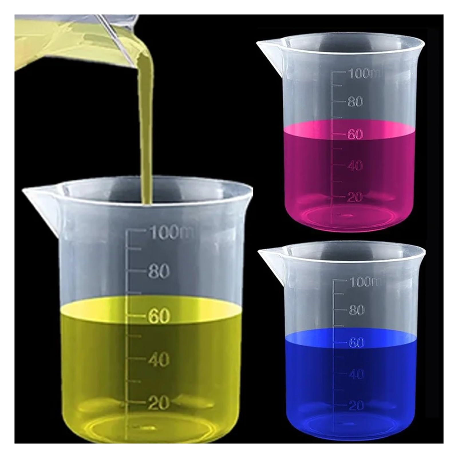 Vaso medidor, 3/5/10 piezas, 100 ml, vaso medidor de plástico for laboratorio, vaso graduado, utensilios de cocina, vasos medidores volumétricos de laboratorio (5 piezas)(10pcs)