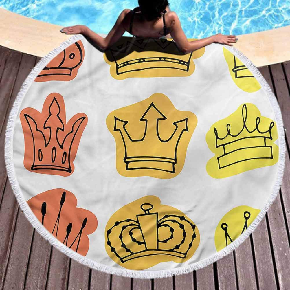 Thick Round Beach Towel Blanket King Popular Handicrafts Beach Towel Majestic Symbol Crowns Soft, Fade Proof Beach & Pool Use (Diameter 59")