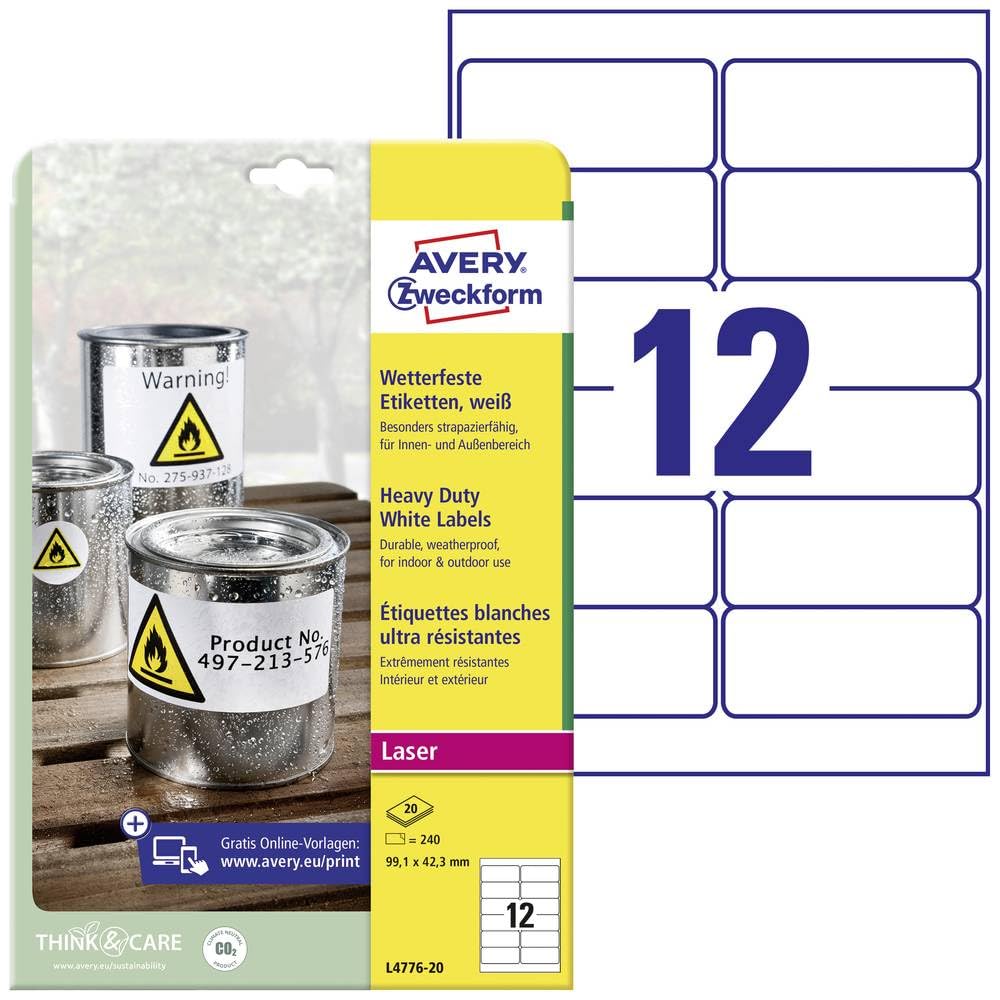 Avery Zweckform Heavy Duty Yellow Labels for Laser Printers 63.5 x 29.6 mm White