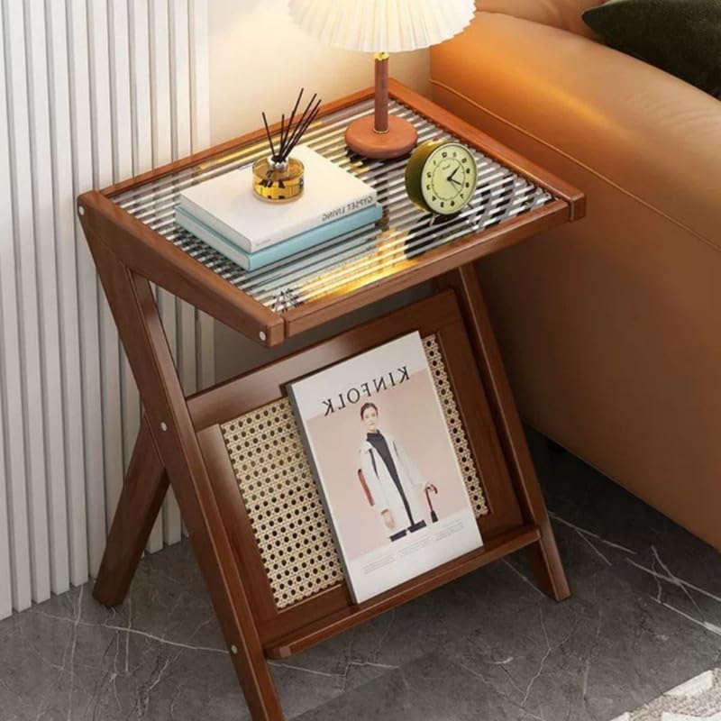 Image of Homero Wooden Side Table for Living Room | Modern Bedside Table with Fluted Glass-Look Design | Z Shape End Table for Sofa Side, Bedroom & Small Spaces, Stylish Coffee Table for Home
