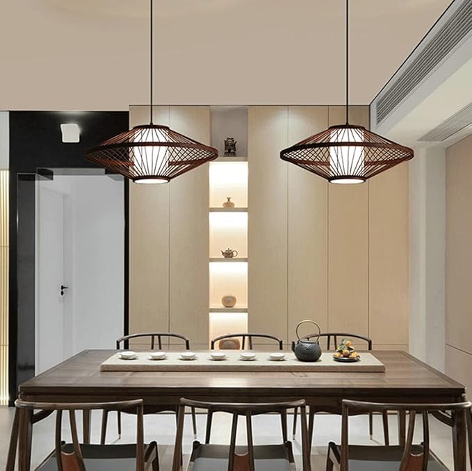 LQZCXMF Bamboe Hanglampen Vintage Plafond Kroonluchters Modern Rotan Hanglamp Kit Handgemaakt In Chinese Stijl Noordse Rieten Lamp Voor Slaapkamer Woonkamer Eetkamer Keuken photo 2