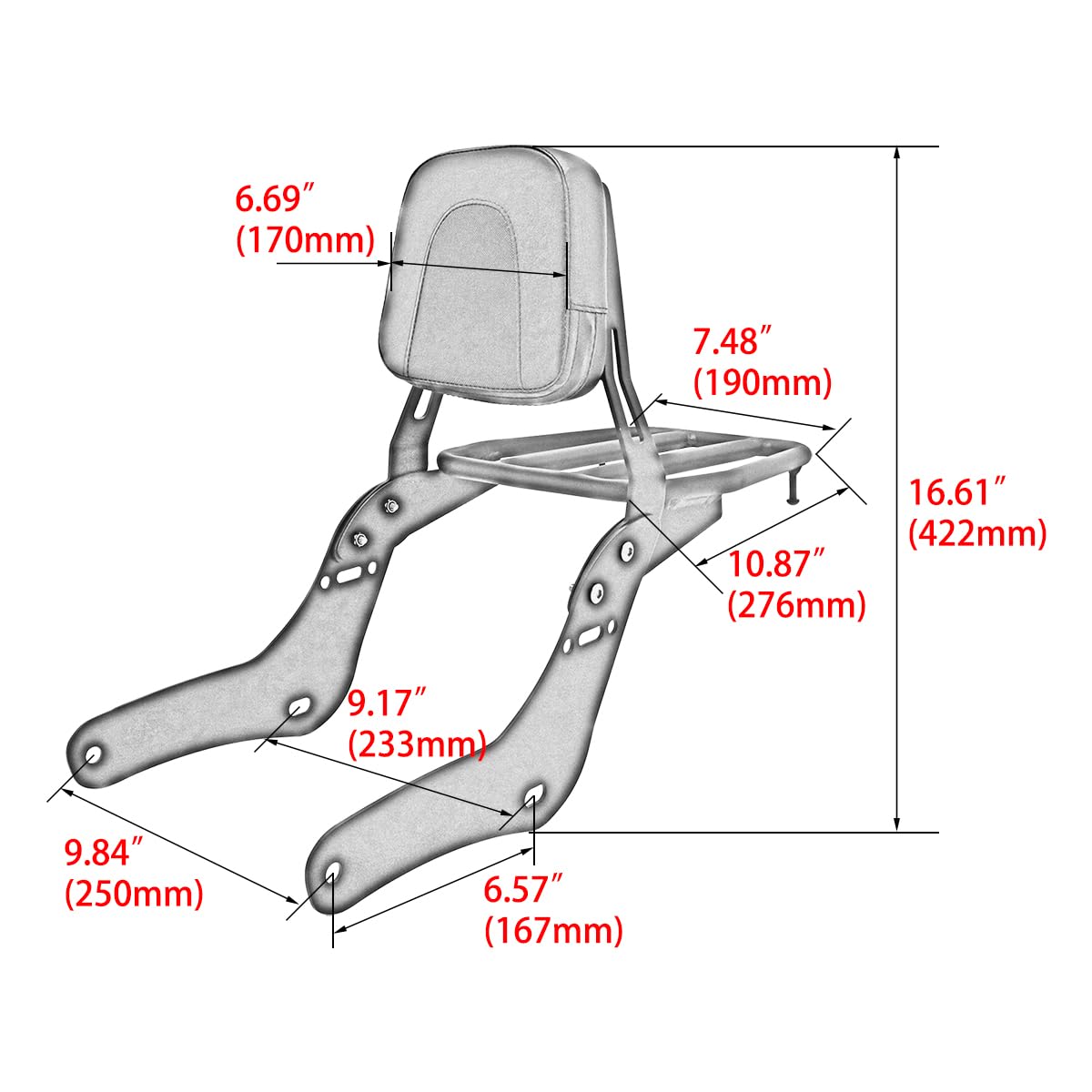 Sissy Bar Rückenlehne mit Gepäckträger für Honda Rebel CMX1100 2021-2023