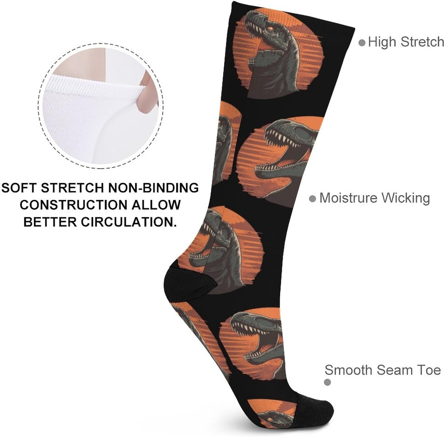 Vintage Dinosaur Knee High Socks Athletic Long Stockings Sport Casual Crew Tube Sock Boot 40cm