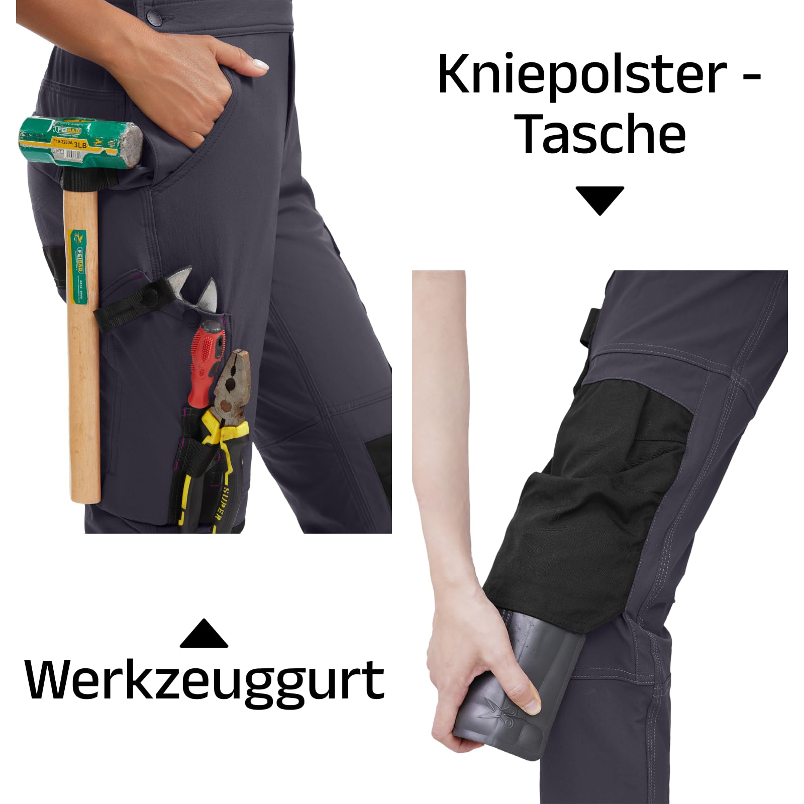 WORK IDEA Damen-Arbeitslatzhose mit guter Dehnbarkeit, vielen Taschen und teilweiser Verwendung von Cordura-Gewebe für erhöhte Abriebfestigkeit, geeignet für Verschiedene Arbeitsumgebungen