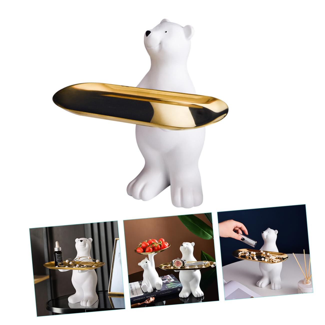 Scultura Orso in Resina con Vassoio Rimovibile Decorativo