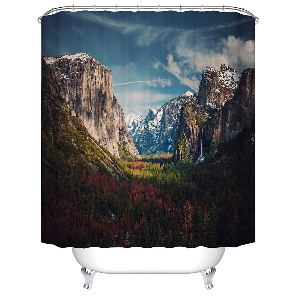 BOYOUTH Mountains,Canyon,Tree and Waterfall Pattern Digital Print Shower Curtains for Bathroom Decor,Polyester Waterproof Fabric Bath Curtain with 12 Hooks,70x78 Inches,Multicolor