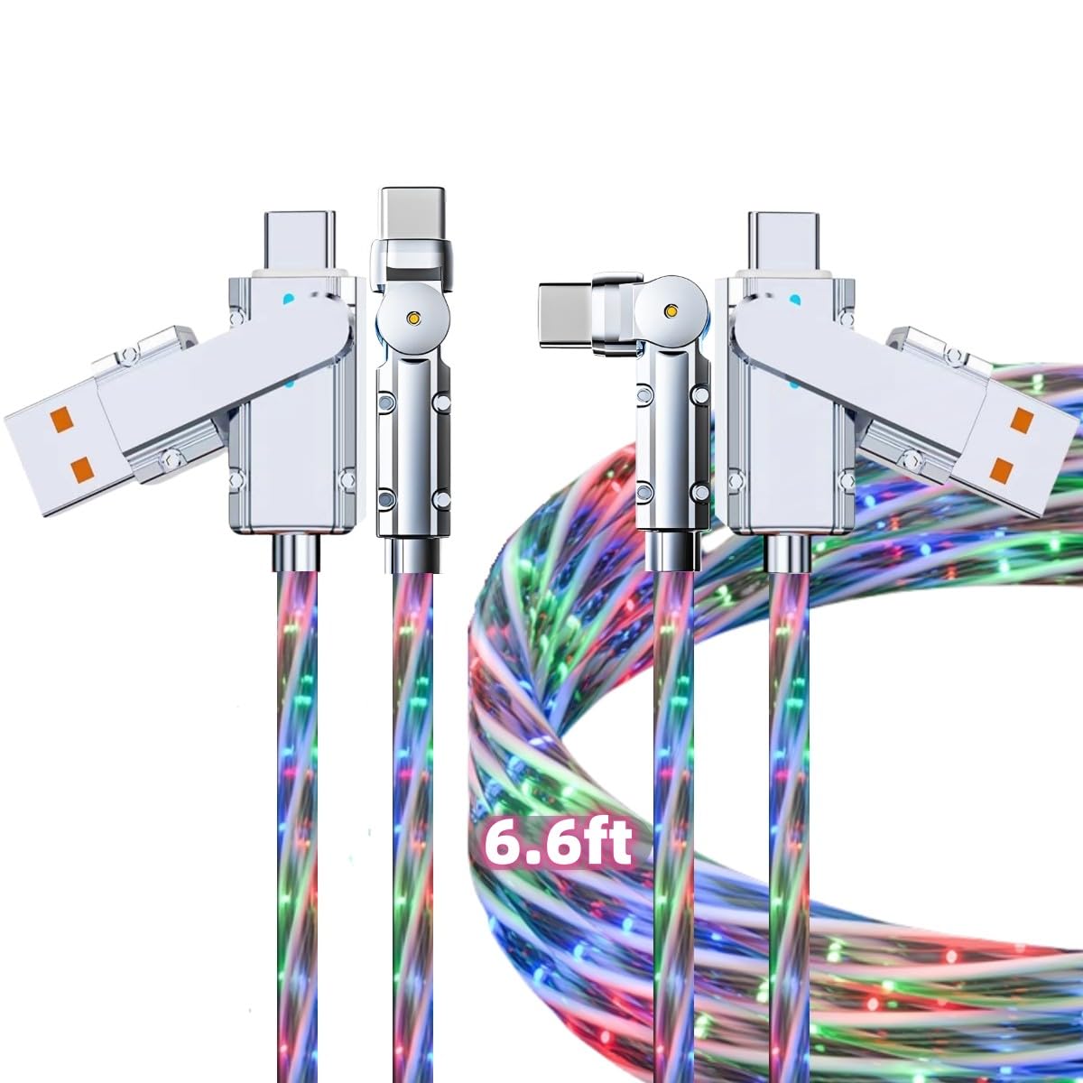 Light up USB-C Cable 2 Pack 6.6ft USB C to USB C Cable Multicolored RGB Colorful Starry Sky Type C to C Cord LED Cable Type C Charger Cord for iPhone 17 16 15 Samsung Galaxy S25 S24 S23,Laptops