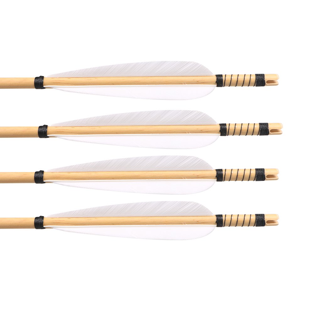 Toparchery 12 Flèches En Bois 32 Pouces – 5 Plumes Naturelles, Pointe Métal, Pour Arc Longbow Et Recourbé Traditionnel