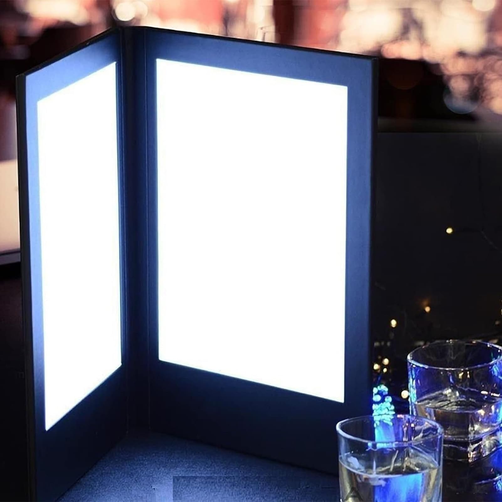 Cubiertas de menú iluminadas con LED, soporte retroiluminado para menús de panel individual/doble con protectores de piel sintética, soporte de menú comercial para restaurantes