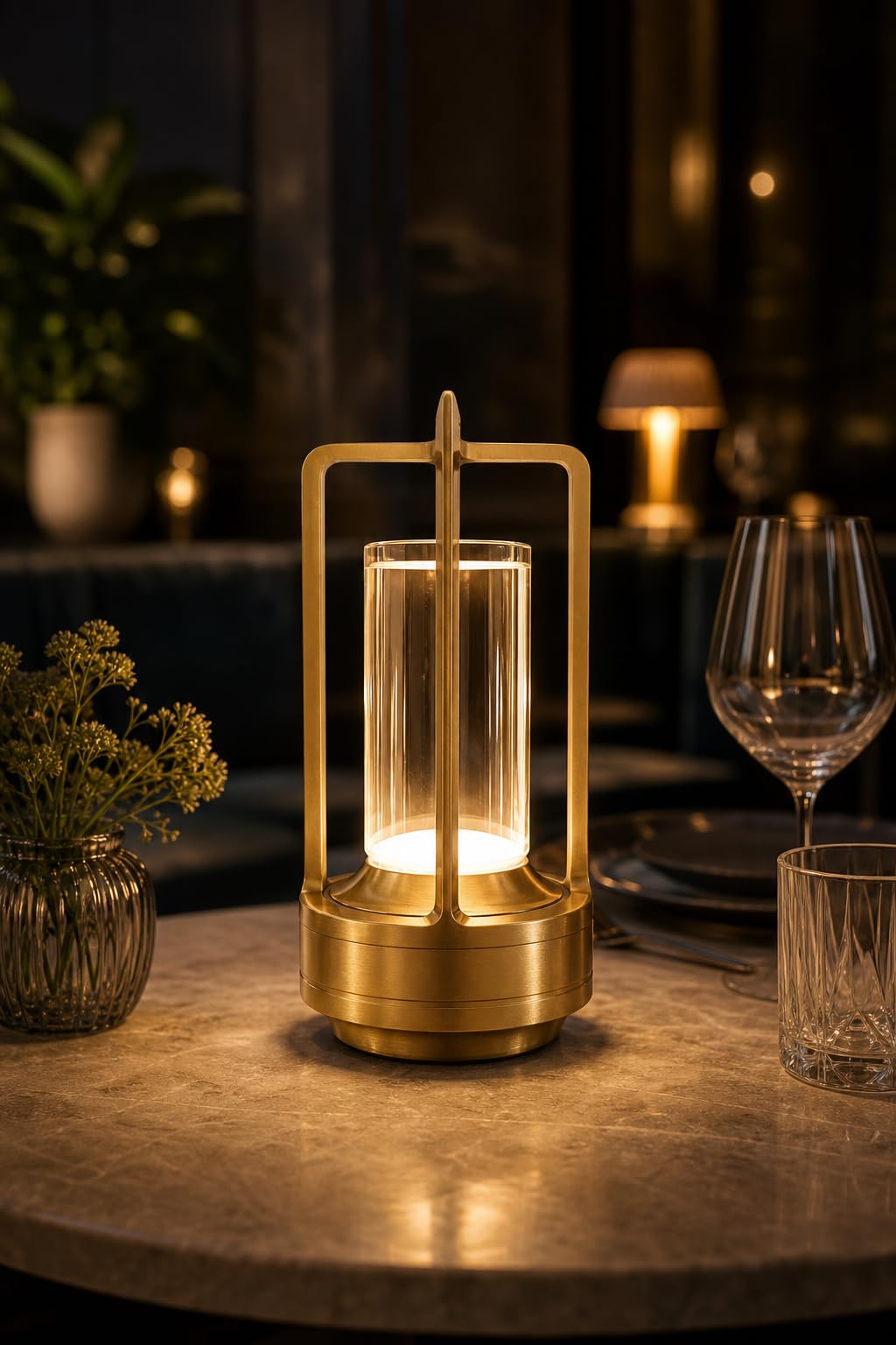 Lanta Kabellose LED Tischlampe Gold, dimmbar, 3 Lichtfarben, USB-C, IP54, Akku, für Gastronomie, Hotel & Terrasse, 1 Stück