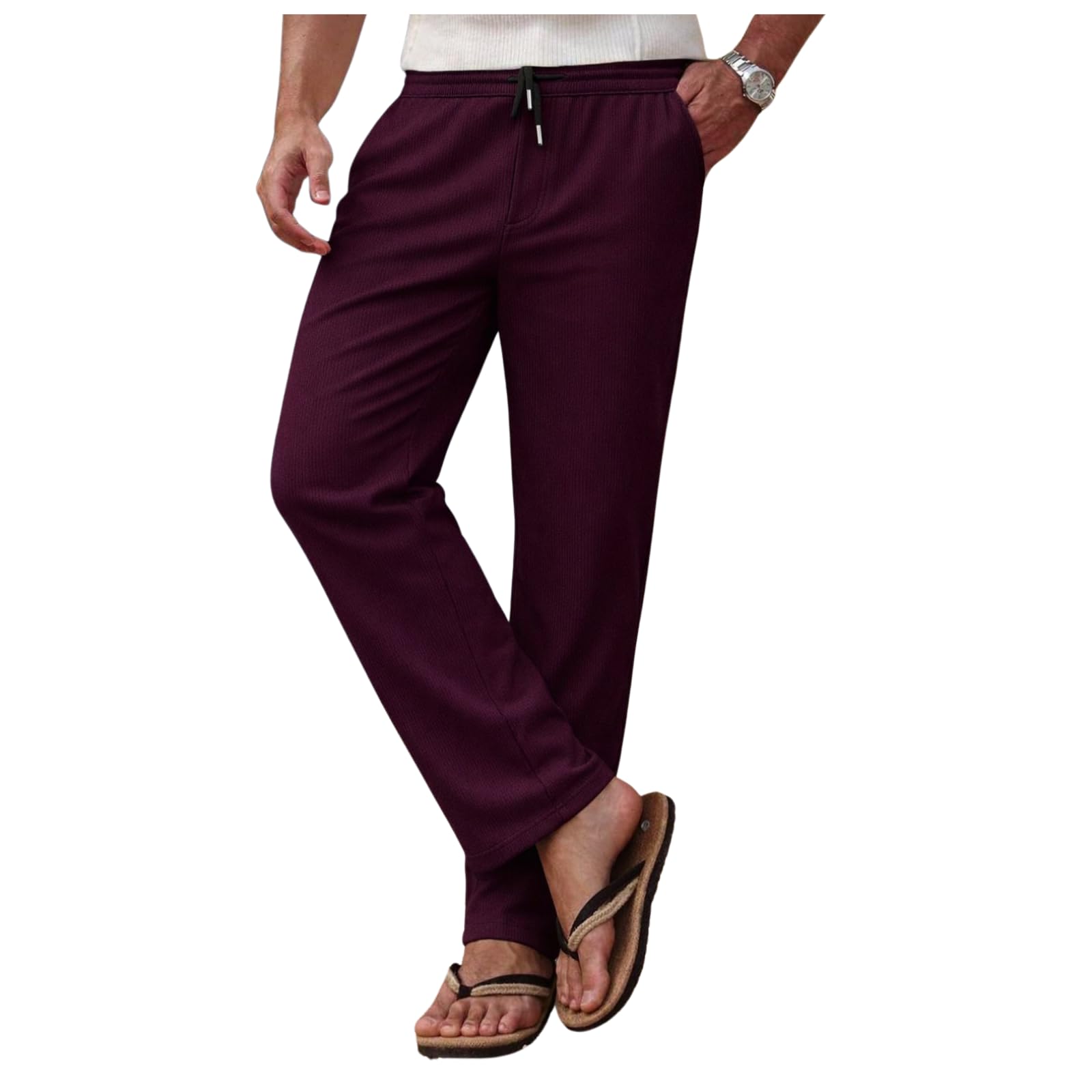 miramichi Men Ribbed Lounge Pants with Elastic Waist and Drawstring Casual Relaxed Fit Trousers, Travel, Home, Yoga and Beach Use Comfortable Bottomwear (in, Alpha, L, Regular, Standard, Wine)-picture-19