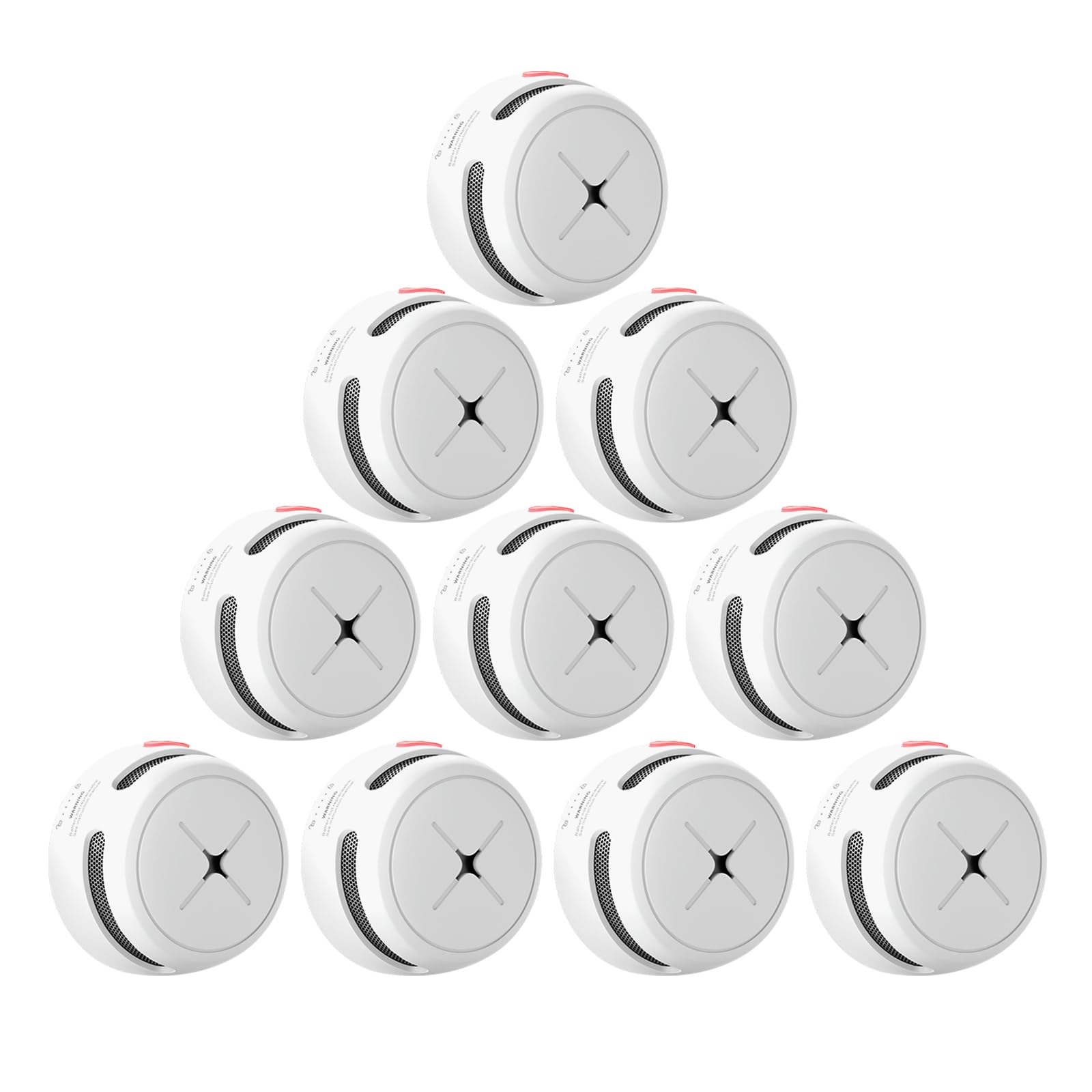 Rauchmelder 10er Set, AEGISLINK 10-Jahres Batterie Mini photoelektrischer Feuermelder, Brandmelder mit Test-/Stummschalt-Taste, Schwacher Batterie Warnung, S500 | Photoelektrischer Sensor; Test-/Stummschalttaste; Warnung bei niedrigem Batteriestand