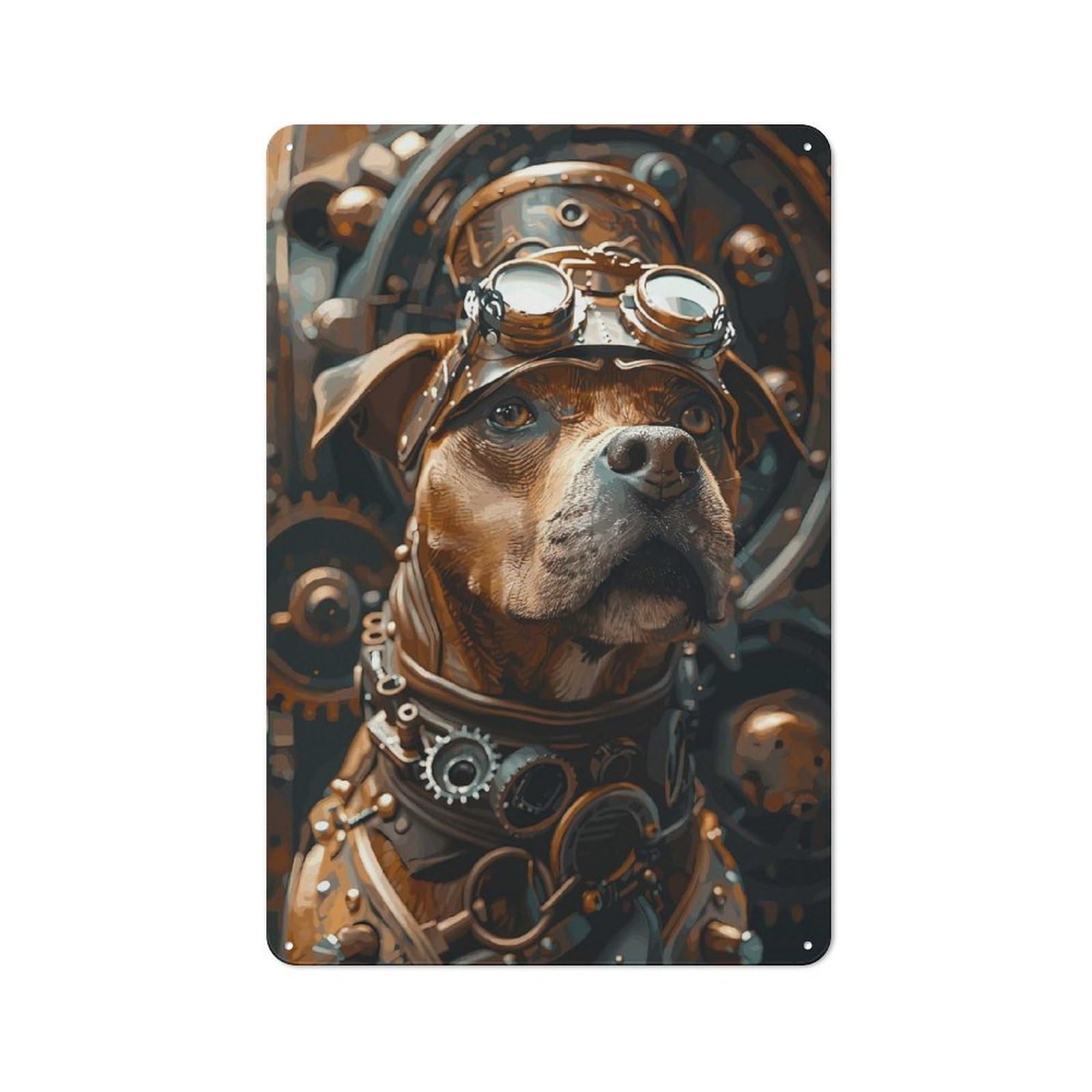 Junmoney Style-24 Tin Wall Plaque 30X20cm With Steampunk Dog Terrier For Hobby Room Or Studio, For Kitchen, Dining Room And Home Bar Wall Decor