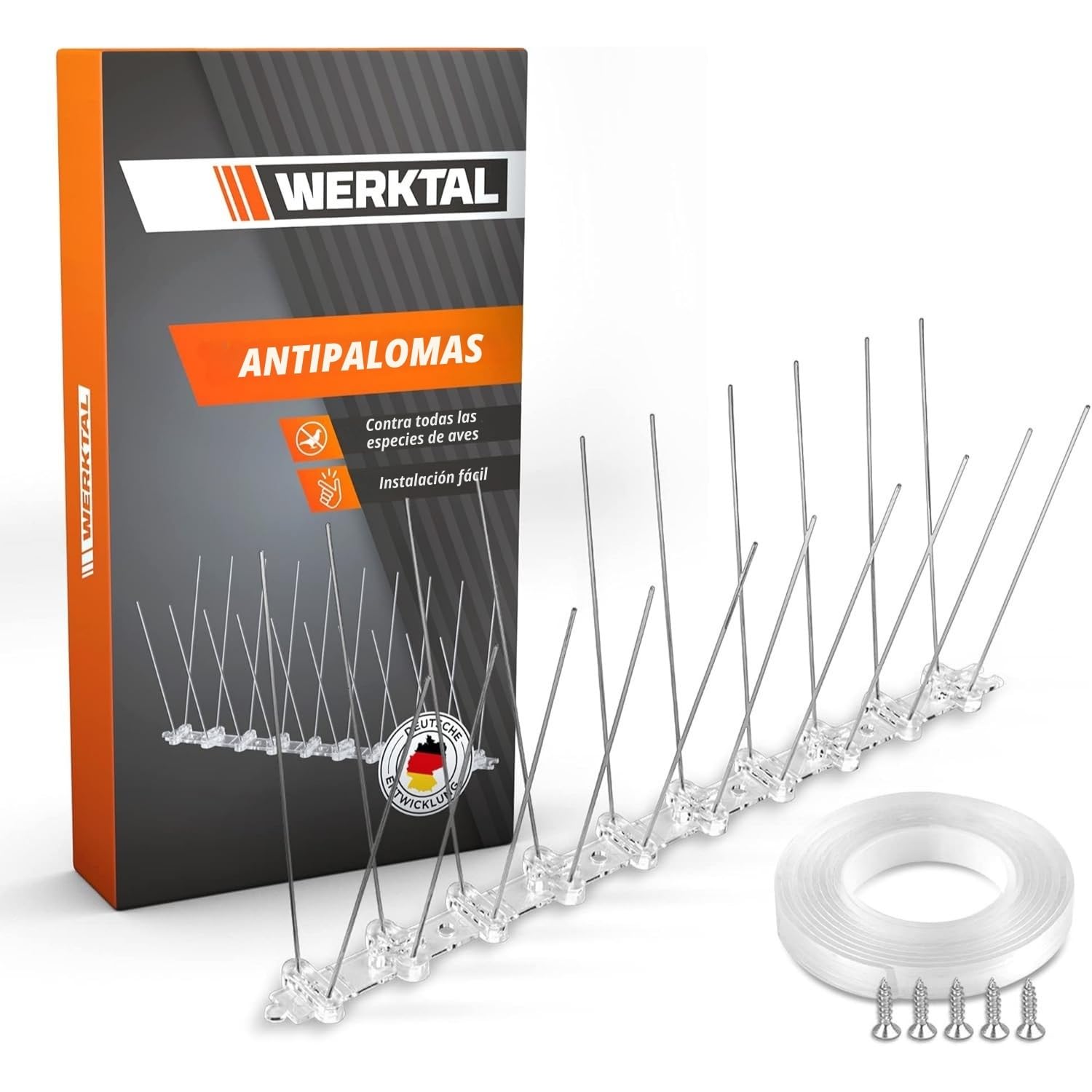 WERKTAL Repelente de palomas,Eficaz repelente de aves de acero inoxidable duradero [3 metros],Montaje sin herramientas gracias a Nanotape,Contra todas las especies de aves