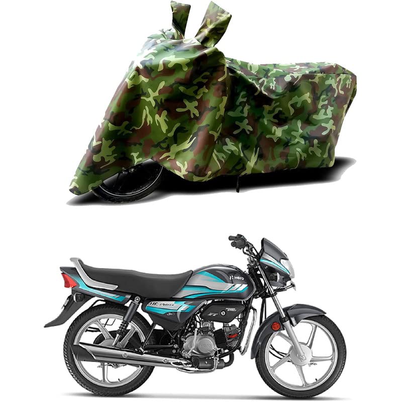 Image of 100% Water Resistant Bike Scooty Two Wheeler Body Cover Compatible for Hero HF Deluxe Self /UV-Rays /Heat Protection /Birds Dropping /Scratchproof /Dust Proof /Waterproof /All Varient[Green MJ]