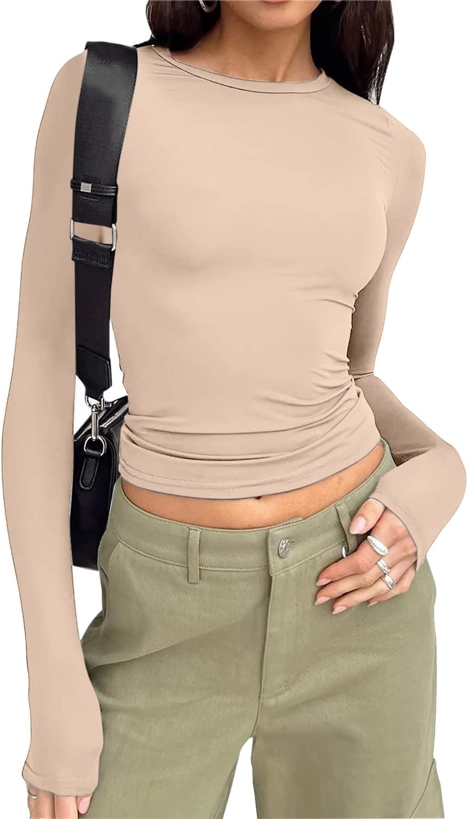 3 Pack Women Basic Long Sleeve Crop Tops Solid Y2k Going Out Tee Shirt Casual Crew Neck Tight Top