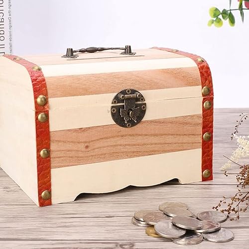 Miniatura 3 de STOBAZA Caja de banco de madera sin cerradura para niños y niñas, baúl de almacenamiento de juguetes grande de madera para decoración del hogar