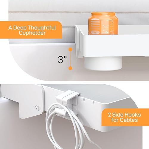 Miniatura 4 de SPACELEAD Estante de noche para cama, dormitorio universitario, mesita de noche con soporte para tazas y soporte para cables, bandeja para