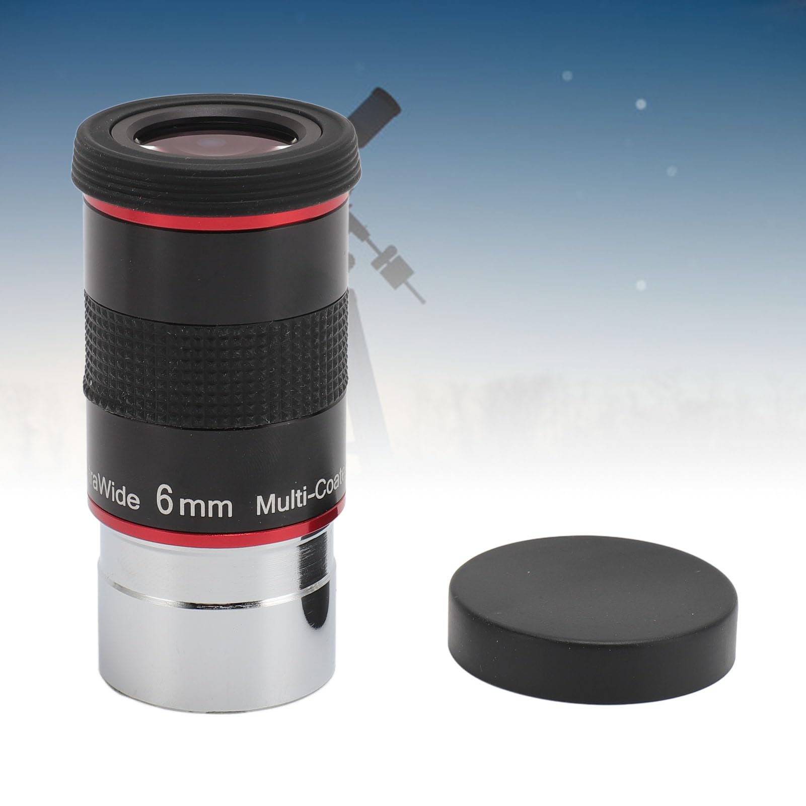 68 Grad 6 Mm Weitwinkel-Okular für Astronomisches Teleskop, FMC-Beschichtung, 1,25 Zoll, für Mond, Sternhaufen, Galaxie, mit Staubkappe, Aluminiumlegierung, Optisches Glas
