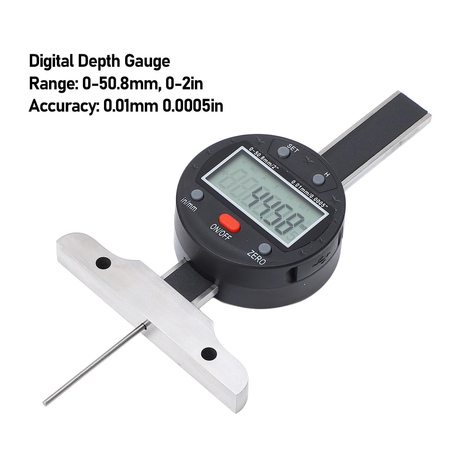 Medidor de Profundidad Digital de 0 a 50,8 Mm/2 Pulgadas, Medidor de Profundidad Electrónico con Pantalla LCD con Puerto USB para Transferencia de Datos