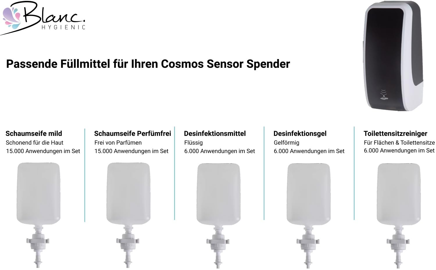 Cosmos Schaumseife Parfümfrei 6x1 L, 15.000 Anw. | Parfümfrei, mild & hautverträglich, 6x1 L Kartuschen inkl. Pumpe & 15.000 Anwendungen