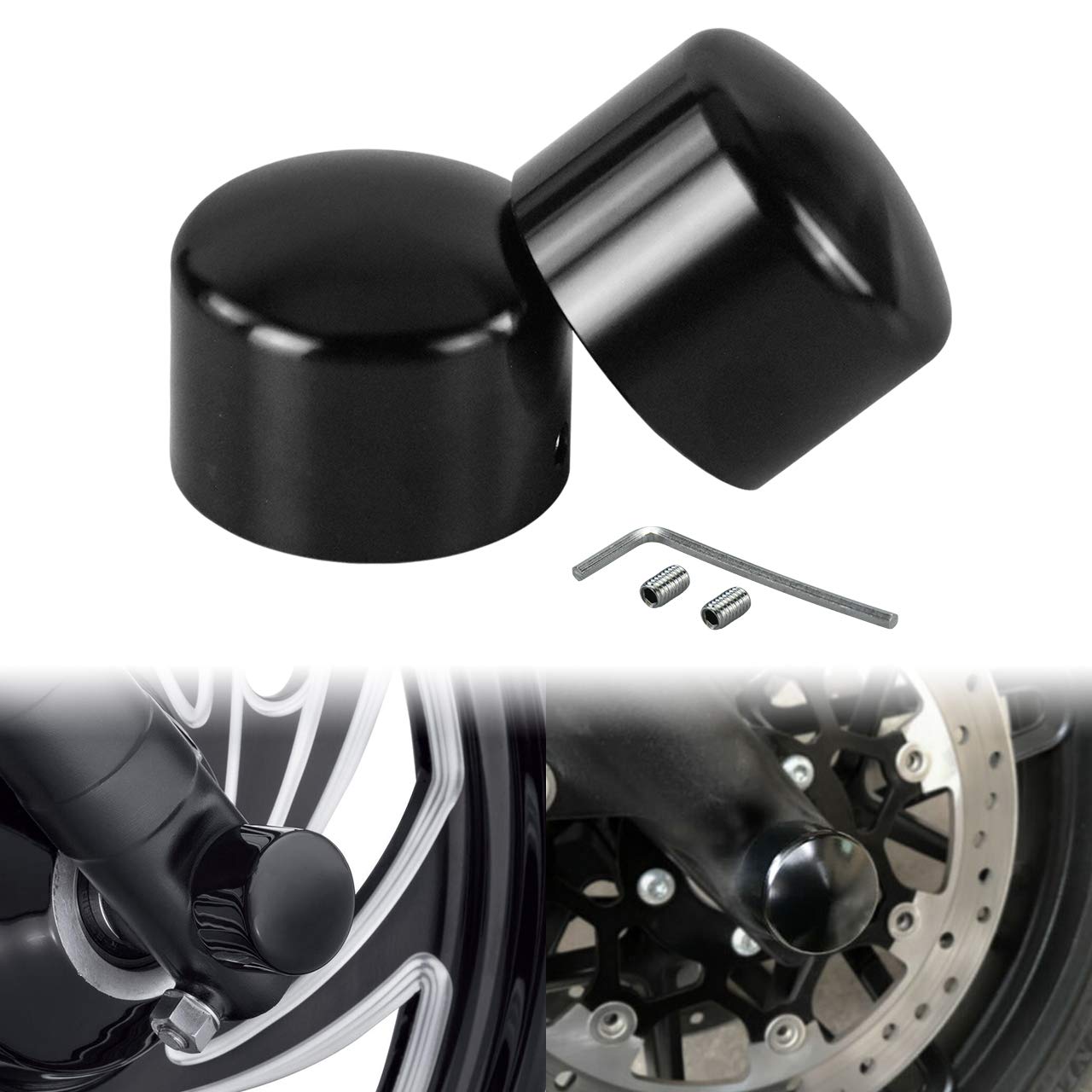 Tappi Copri Asse Anteriore Set 2 Pezzi Nero per Harley Sportster XL 1200 Dyna Softail Fat Boy Touring
