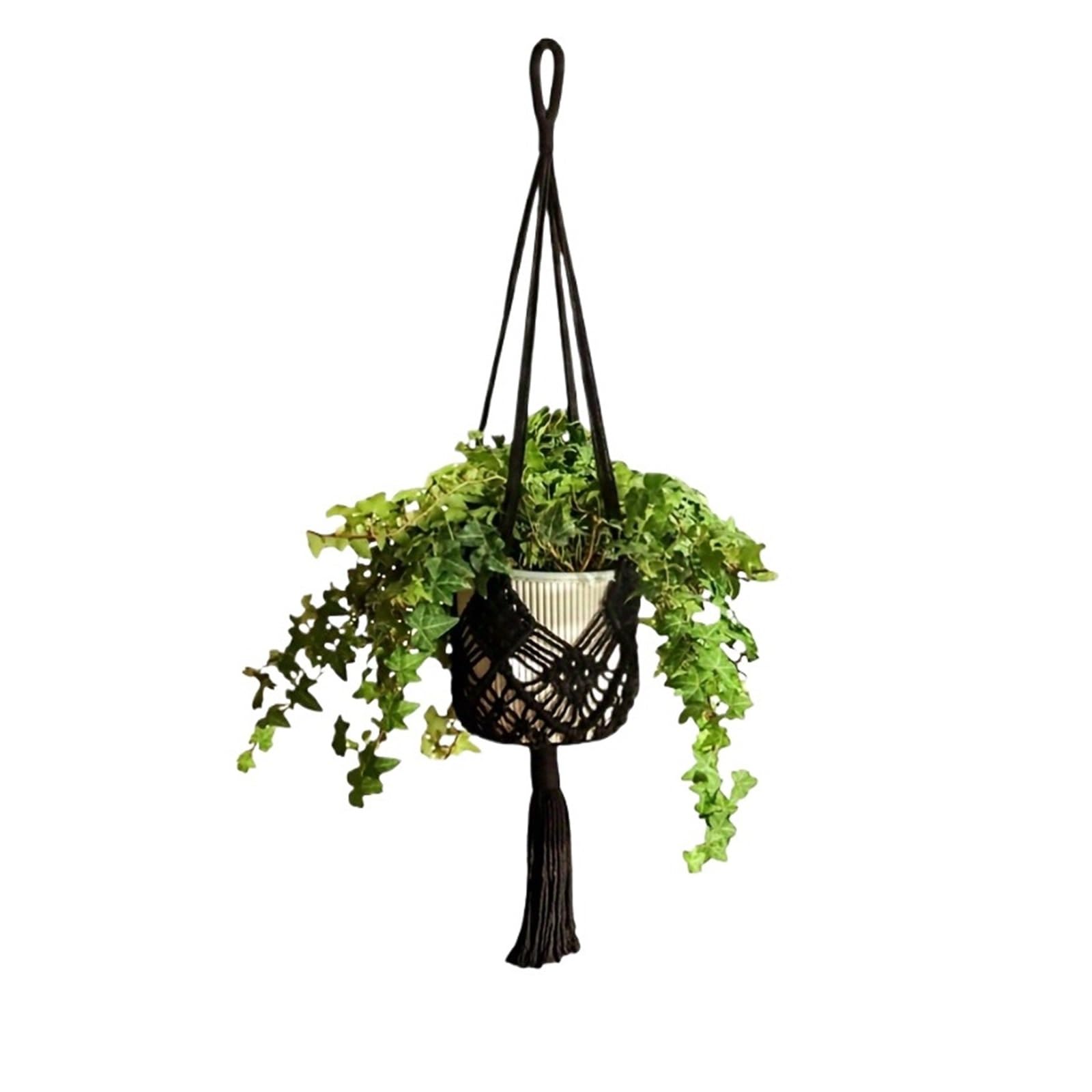 Appendini per Piante Macramè 1pc Macrame Plant Hanger for piante grasse appese for interni ed esterni Corda di cotone intrecciata Cestino appeso con custodia a rete(Black)