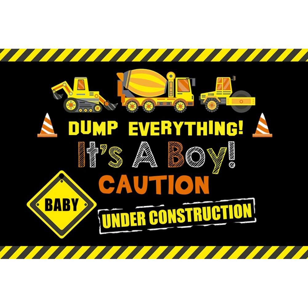 DORCEV 6x4ft Construction Site Theme Photography Backdrop Yellow Black Warning Line Dump Truck Boy Baby Shower Party Background Cake Table Decoration