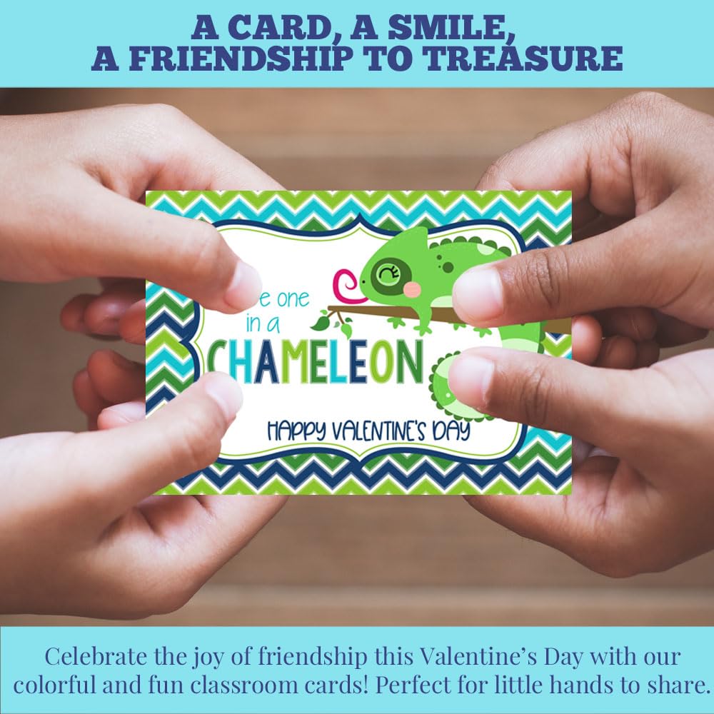 30 Valentinstag-Karten Für Kinder – Chamäleon-Motive, 8,9x12,7 Cm
