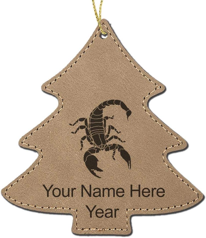 LaserGram Personalized Christmas Ornament, Scorpion, Faux Leather, Custom Laser Engraved Gift Idea (Tree Shape, Black)