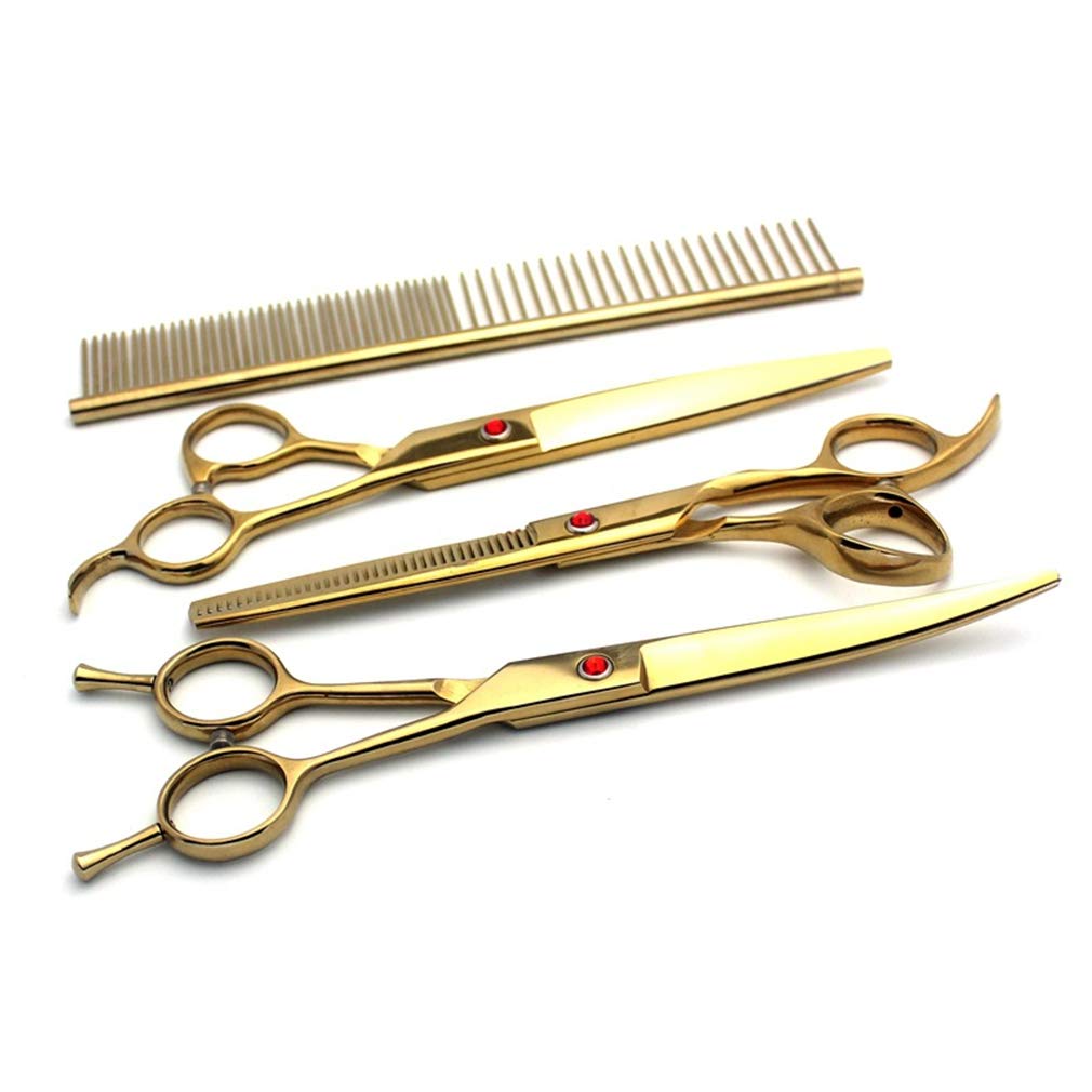 7,0 Pollici Pet Grooming Scissors Kit, Professionista Cani E Gatti Forbici Set in Acciaio Inox 4 Pezzi Pet Grooming Haircut Strumenti, per Salon, Barber