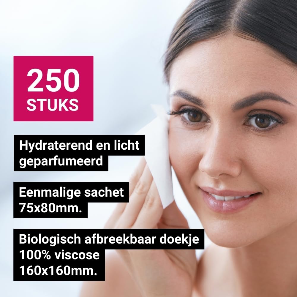 GPQ - Ściereczka do demakijażu do twarzy | Pudełko z 250 sztuk | Środki do mycia twarzy | Nawilżanie - Miękka skóra - Bez parabenów - Biodegradowalny | Mokre i jednorazowe | Hotel, AirBnB, Travel