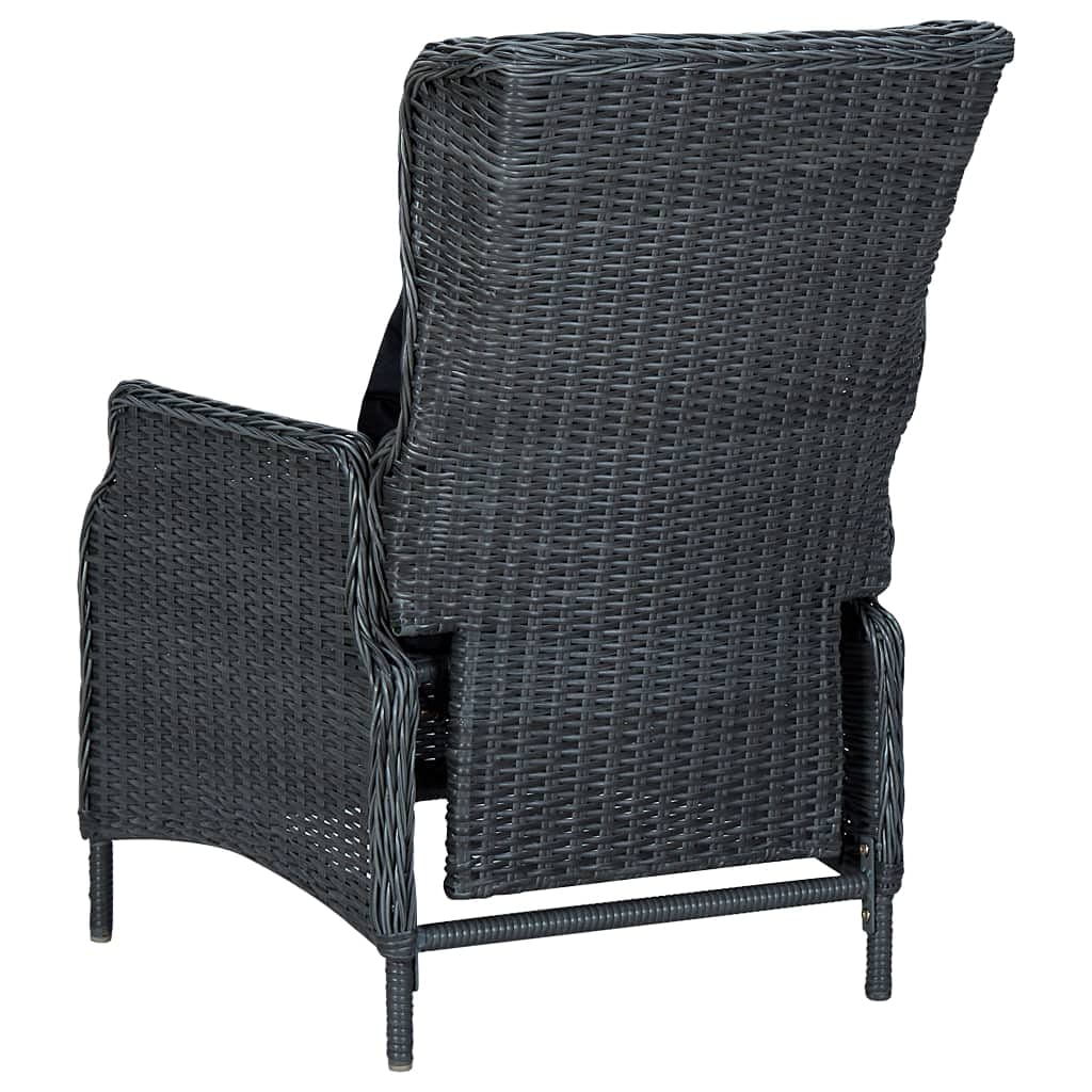 Poltrona da giardino regolabile con cuscini, in polyrattan grigio scuro, adatta per terrazza, giardino o veranda, 57 x 88 x 100 cm