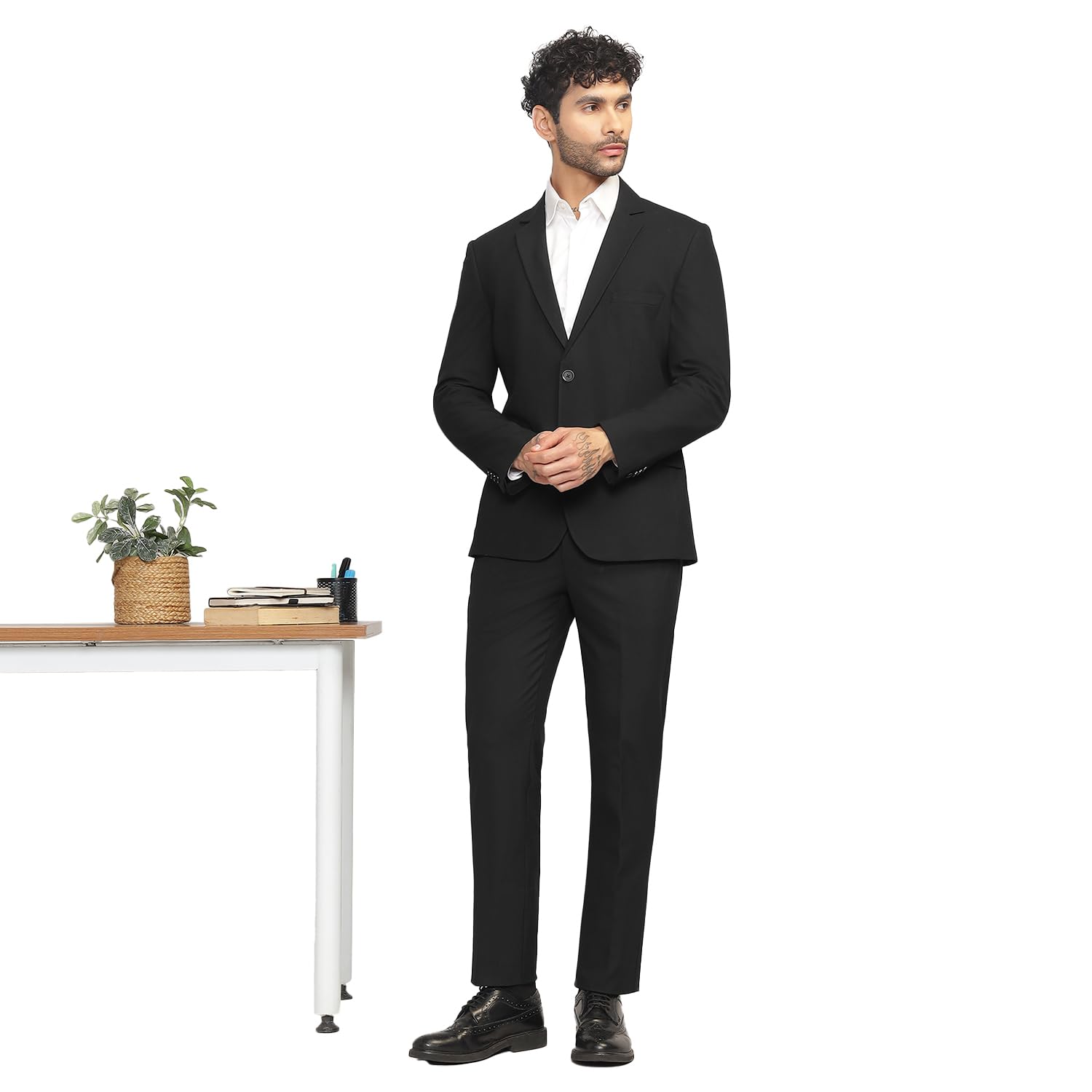 subtract Men Slim-Fit Single-Breasted 2-Piece Stretchable Formal Suit-picture-21