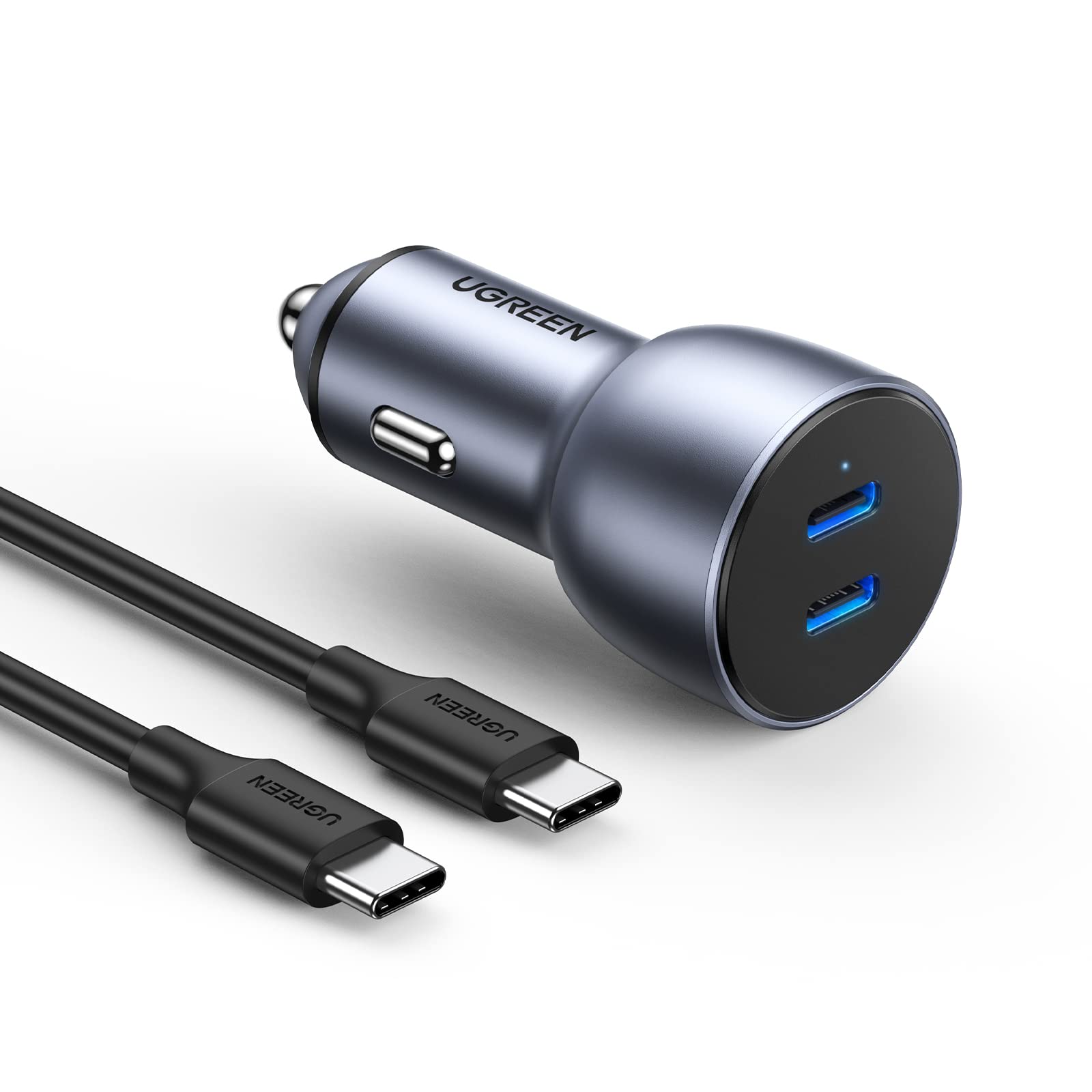 UGREEN Dual USB-C Car Charger PD 60W, Fast Charging Car Battery Charger Double Type-C Automobile Socket, USB PD Charging for iPhone 16 Pro/15 Pro Max/15/14/13/12/11, Galaxy S24/S23/22/21, iPad