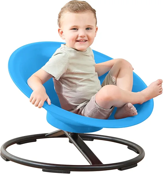HAPPYMATY Spinning Chair for Autistic Kids, Sit and Spin Autism Toys for Age 3+, Sensory Swivel Chair Enhancing Motor Skills, Educational Indoor & Outdoor Toys (Bright Blue)