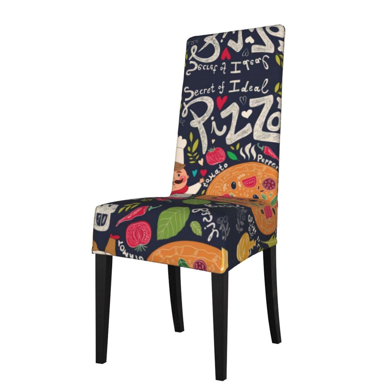 YYHWHJDE Chef Pizza Prints Protection Cover for Dining Chair – Stretchable Slipcovers for a Refreshing Dining Room Makeover