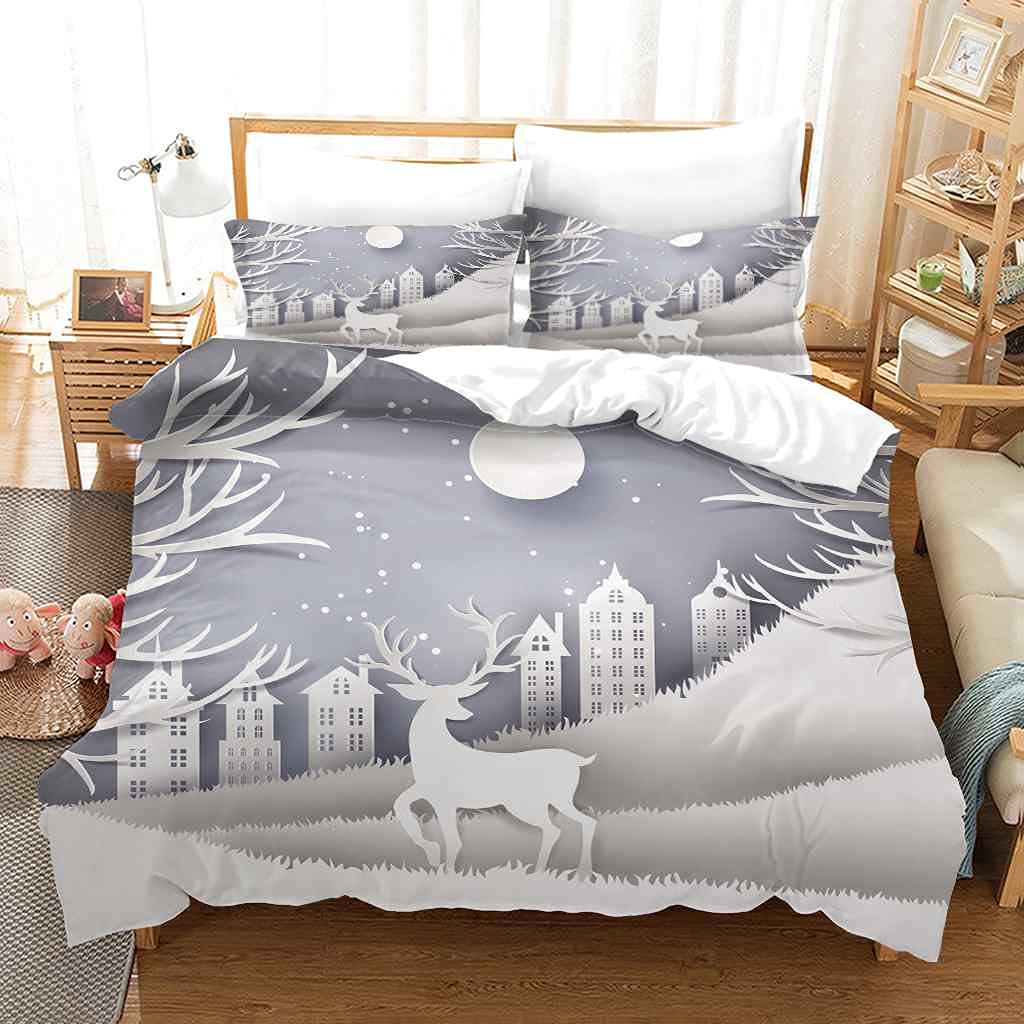 Komplet pościeli i pościeli dla dorosłych 220 x 240 cm, białe zwierzę, łos, mikrofibra, super miękka, wygodna, 3-częściowa, 1 poszwa na kołdrę + 2 poszewki na poduszkę, z nadrukiem 3D, z zamkiem błyskawicznym