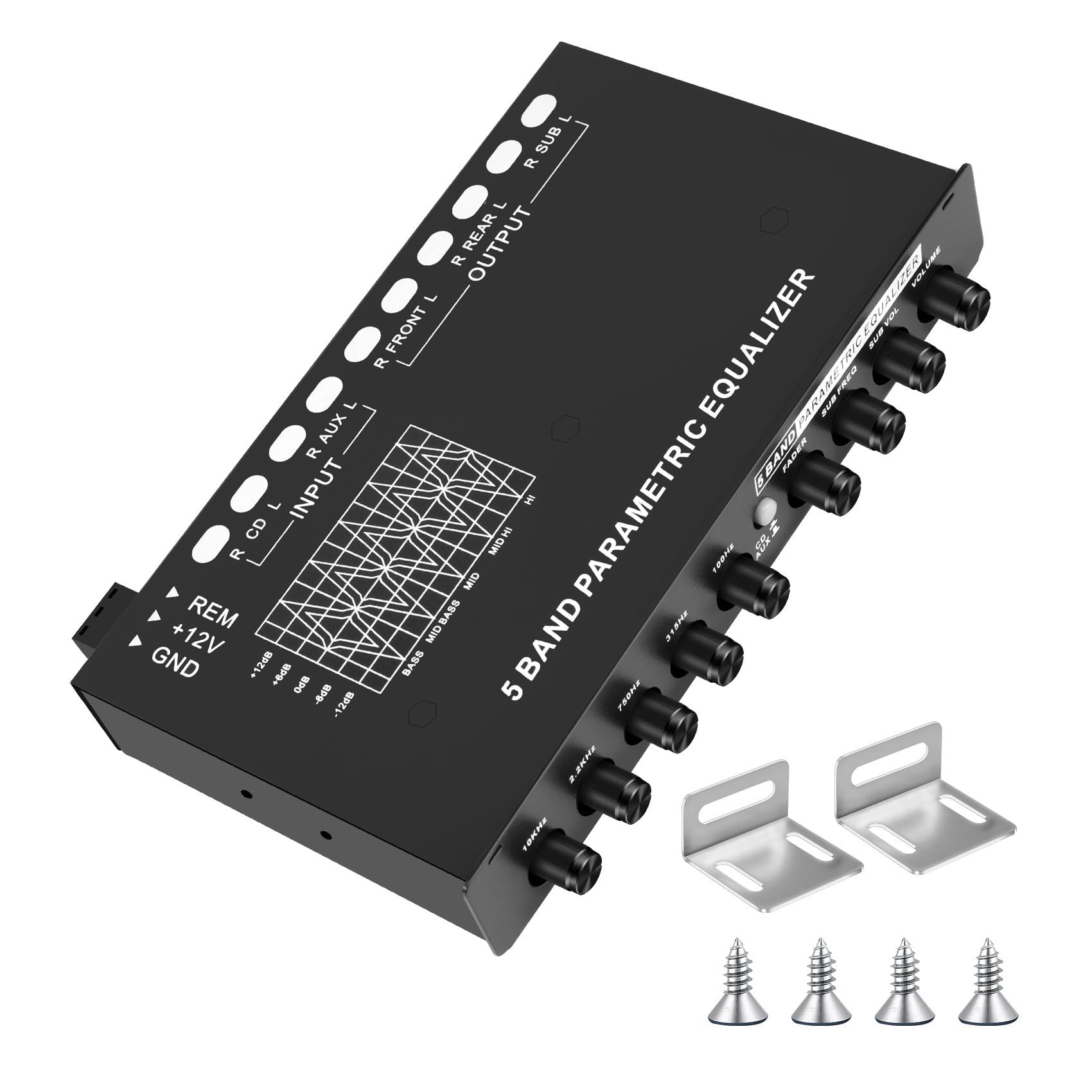 3X Ecualizador de Audio para Automóvil de 5 Bandas, Ecualizador Gráfico Ajustable para Amplificador de Automóvil EQ de 5 Bandas con Interruptor de Selección de Entrada CD/AUX,Negro
