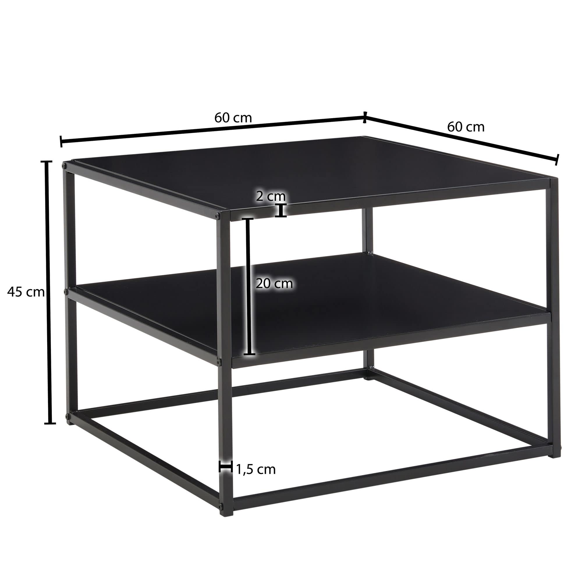 FineBuy Salontafel, 60 x 60 x 40 cm, metaal, woonkamertafel, industrieel wit, salontafel, vierkant, loungetafel, koffietafel, staal, bijzettafel, vierkant