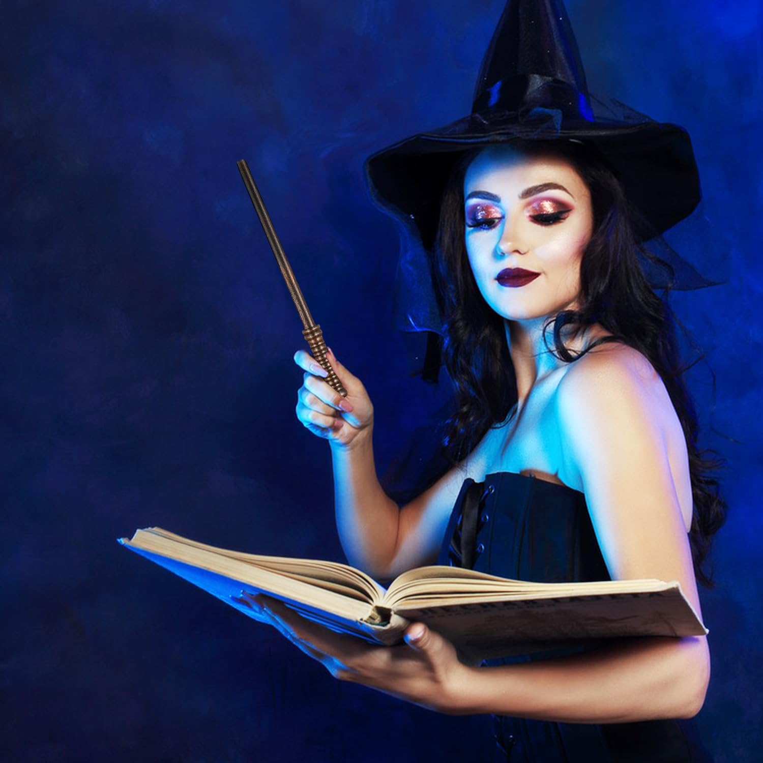 48 Piezas Lápiz de Varita Mágica y de Escoba de Bruja con Gafas de Mago sin Lentes Tatuaje Pegatinas de Rayo para Halloween Cumpleaños Decoración de Fiesta de Disfraces