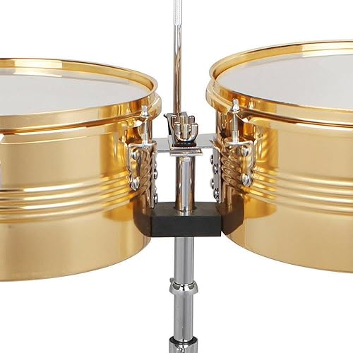 Miniatura 6 de Lykos Percussion - Juego de batería Timbales de 13 y 14 pulgadas con soporte y cencerro (dorado)