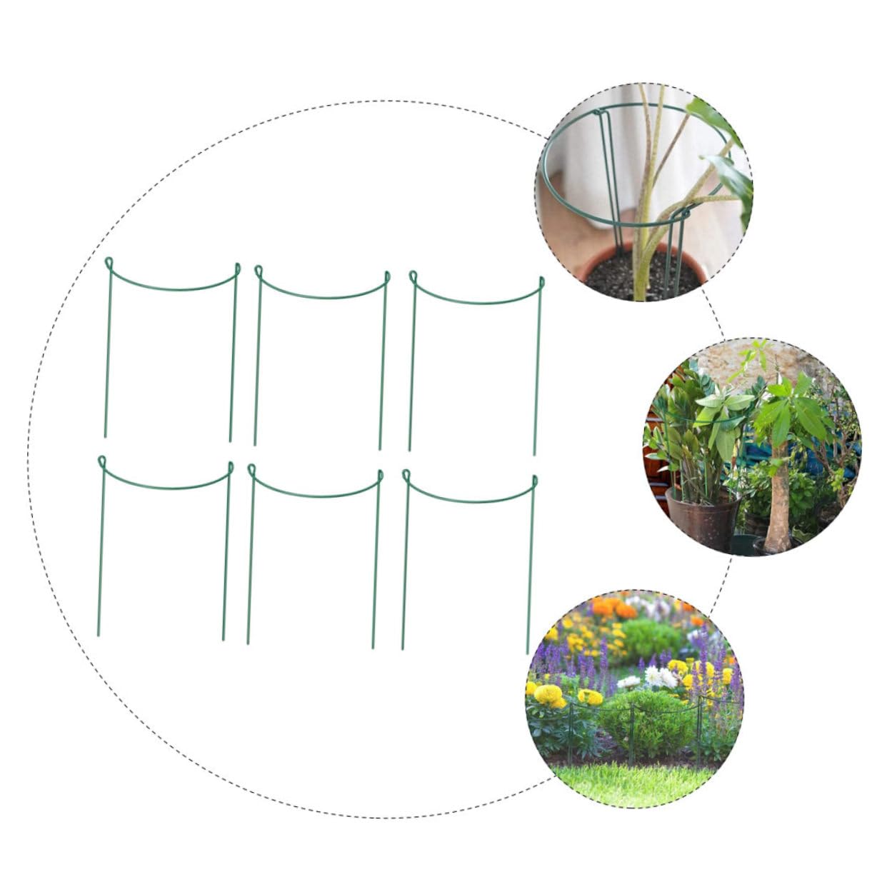 POPETPOP Tuteurs Demi-Ronds Réutilisables en Fer Vert Lot de 6 Soutien Vertical pour Plantes Grimpantes au Jardin