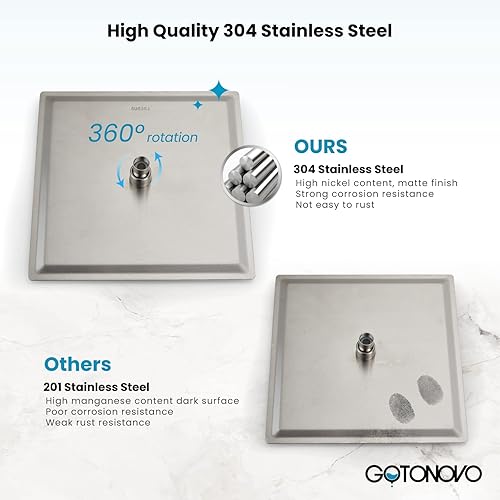 Miniatura 19 de gotonovo Juego de grifo de ducha tipo lluvia con sistema de molduras de ducha con cabezal de ducha de lluvia de 10 pulgadas, mezclador de baño