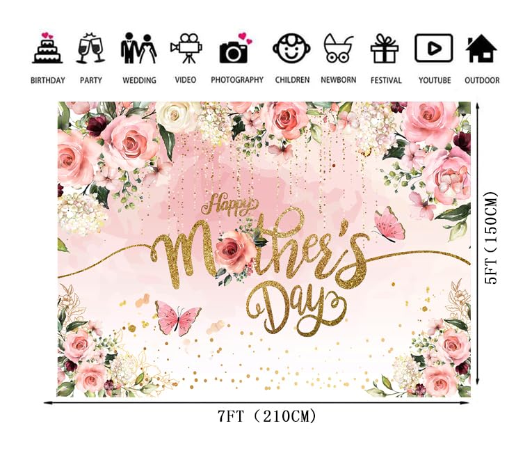 Fondo rosa con puntos dorados para Día de la Madre 7x5ft miniatura 7